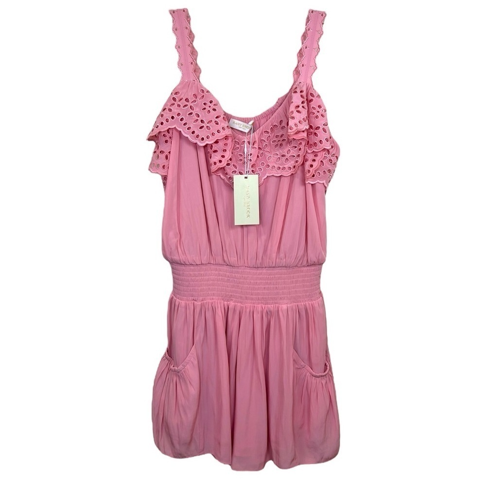 Ramy Brook NWT Women’s ‘Ellen’ Romper Ruffles Eyelet Feminine Pink Tulip X-Small - Picture 2 of 13